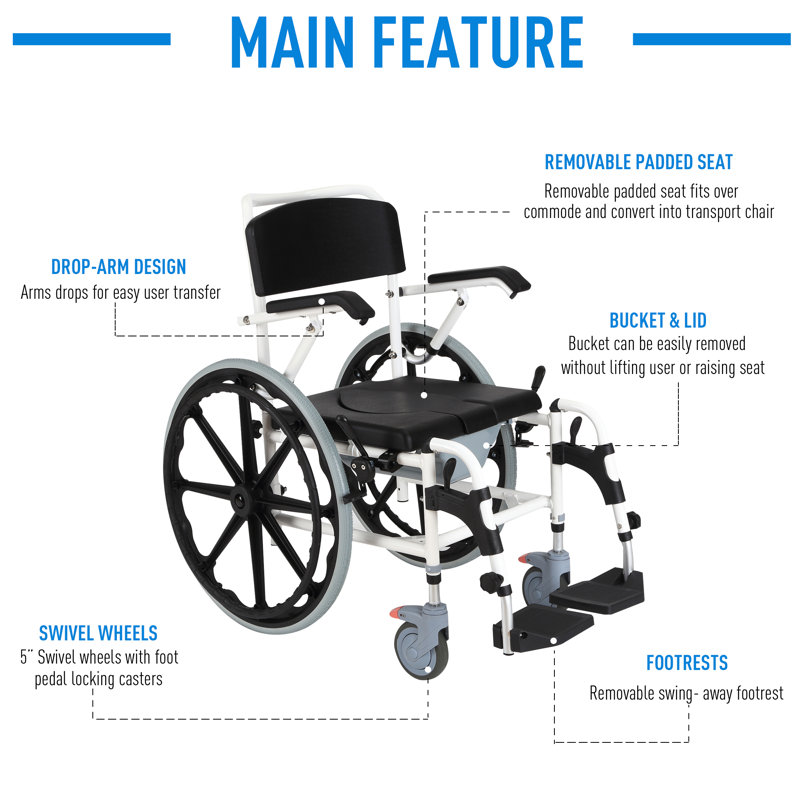rolling shower chair with removable arms