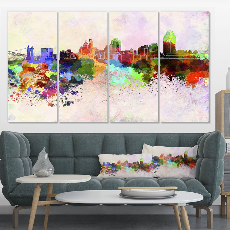 Designart Cincinnati Skyline Cityscape 4 Piece Painting Print On Wrapped Canvas Set Wayfair