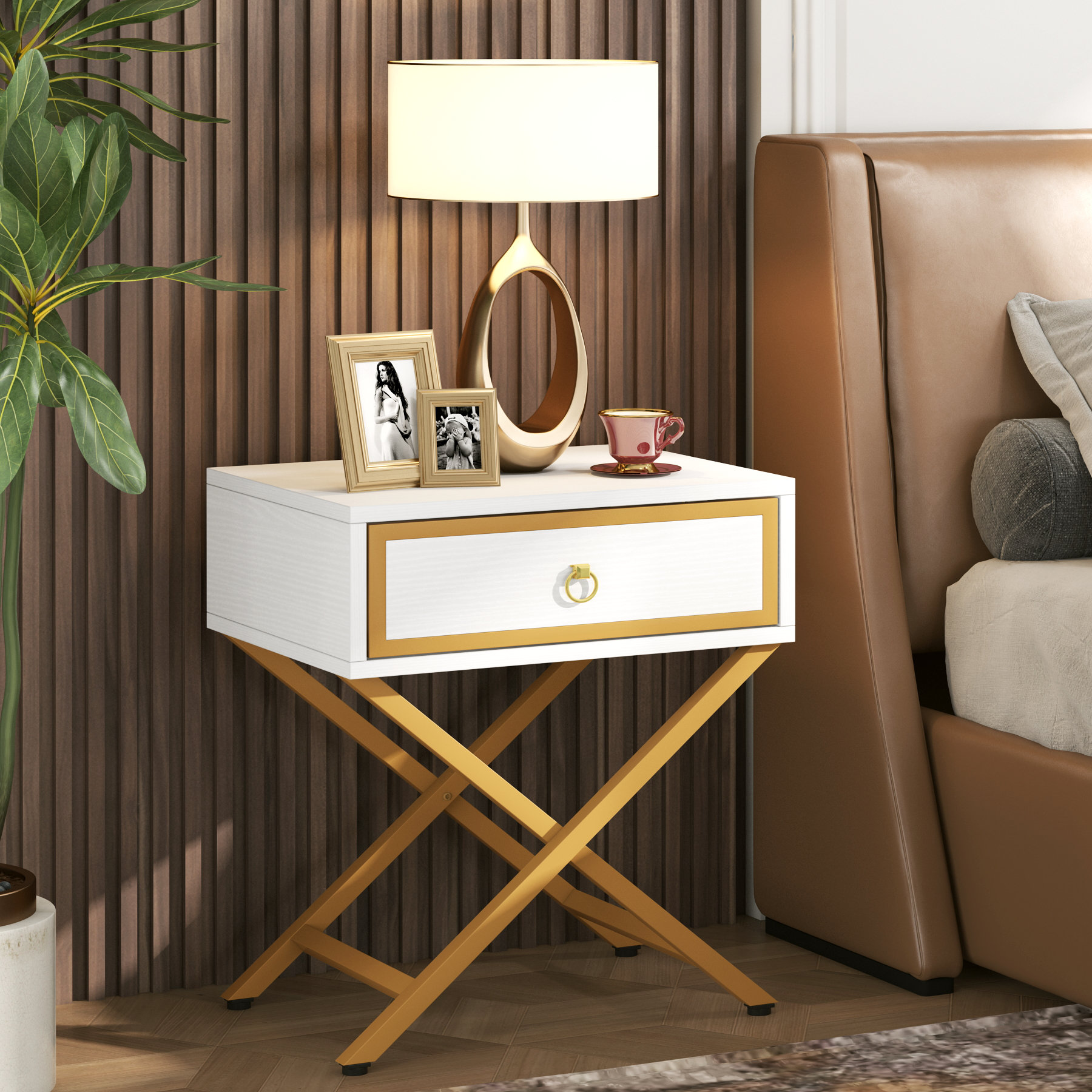 gold night stand with drawers