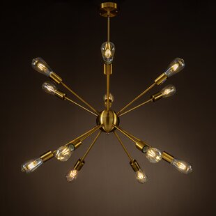 Modern Brass Mid century style starburst sputnik light fixture 18 arm chandelier 