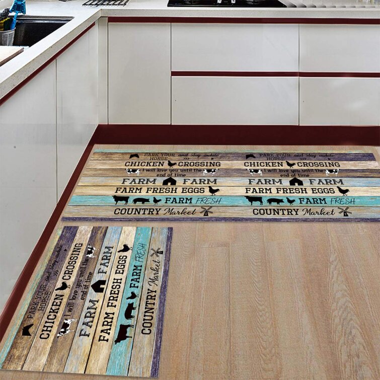 Non-Slip Kitchen Floor Mat Rubber Backing Doormat Runner Rug 2 Piece Set Option 