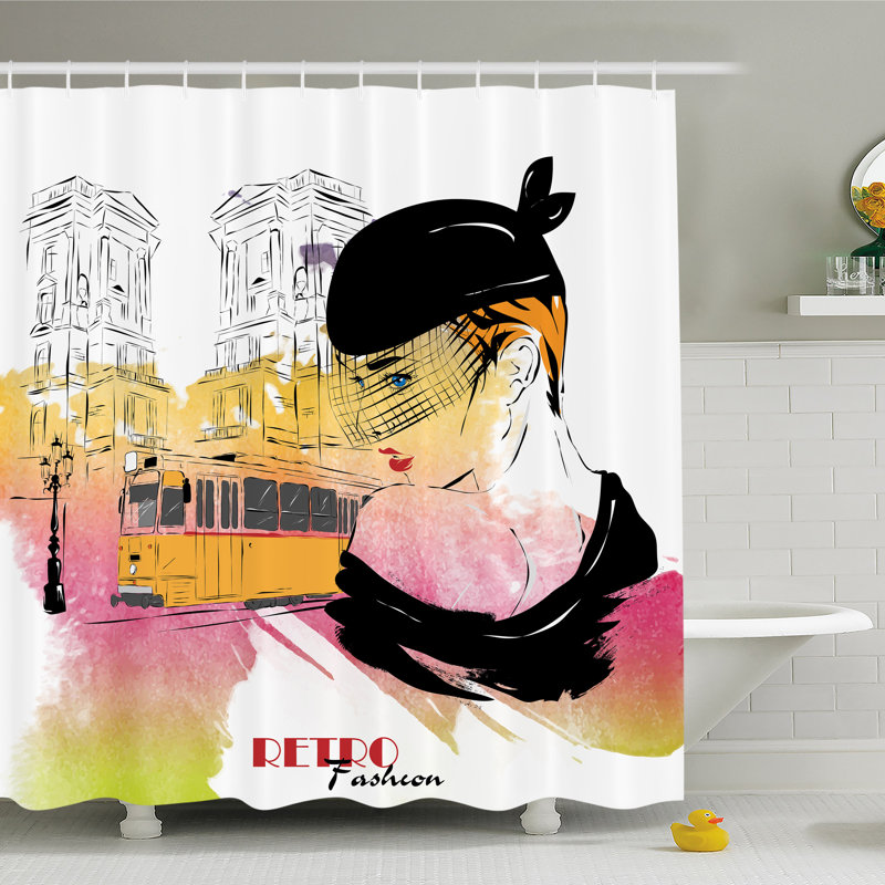 Ambesonne Fashion House Lady Posing In Front Of Tramway Sketch Retro Romance Aesthetics Shower Curtain Set Wayfair,Oak And Cream Dining Table And Benches