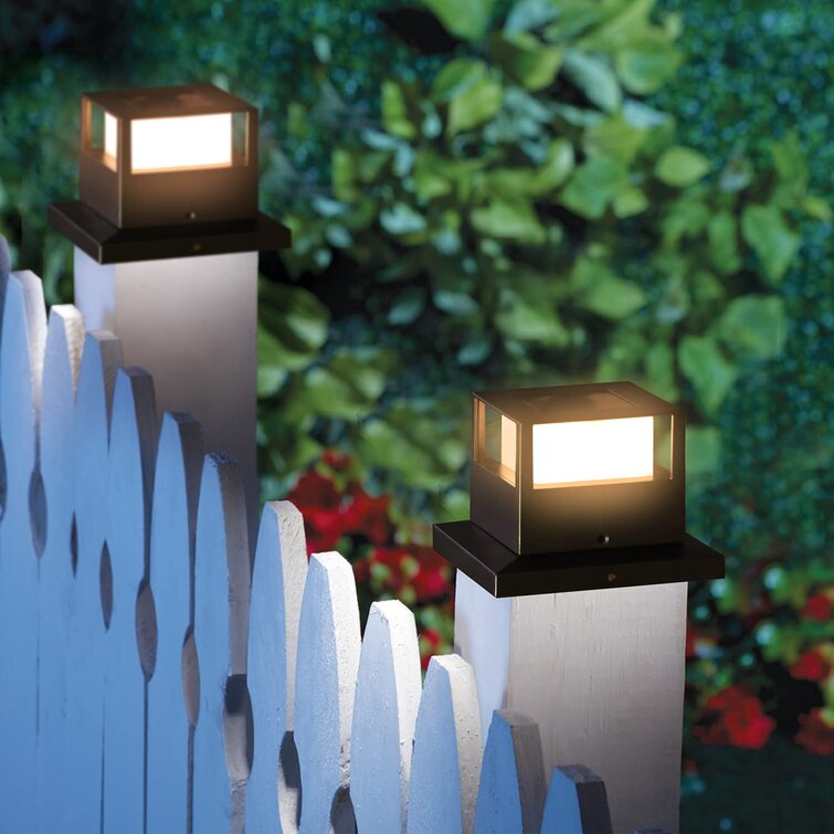 2 Pack Deck or Garden Decoration Solar Post Cap Lights Outdoor 10 Lumen Double LED Fence Post Solar Powered Waterproof Light for 4x4 or 5x5 Wood Posts in Patio