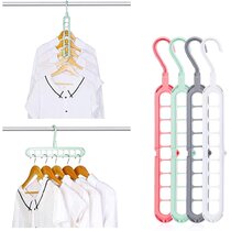 Organizer Belt Storage Handle for Towel Coat Dress Non Slip 2 Pack 9 Hole Space Saver Closet Clothing Rack Hanger Clothes Hook 2X Hangers Creative Finishing Frame Hanger, Pink & Green 