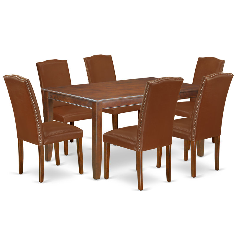 Alcott Hill 4e52e396d8684c53a68ee3c5944432f7 7pc Rectangular 60 Inch Dining Table And Six Parson Chair With Black Leg And Pu Leather Colour Black Reviews Wayfair Ca