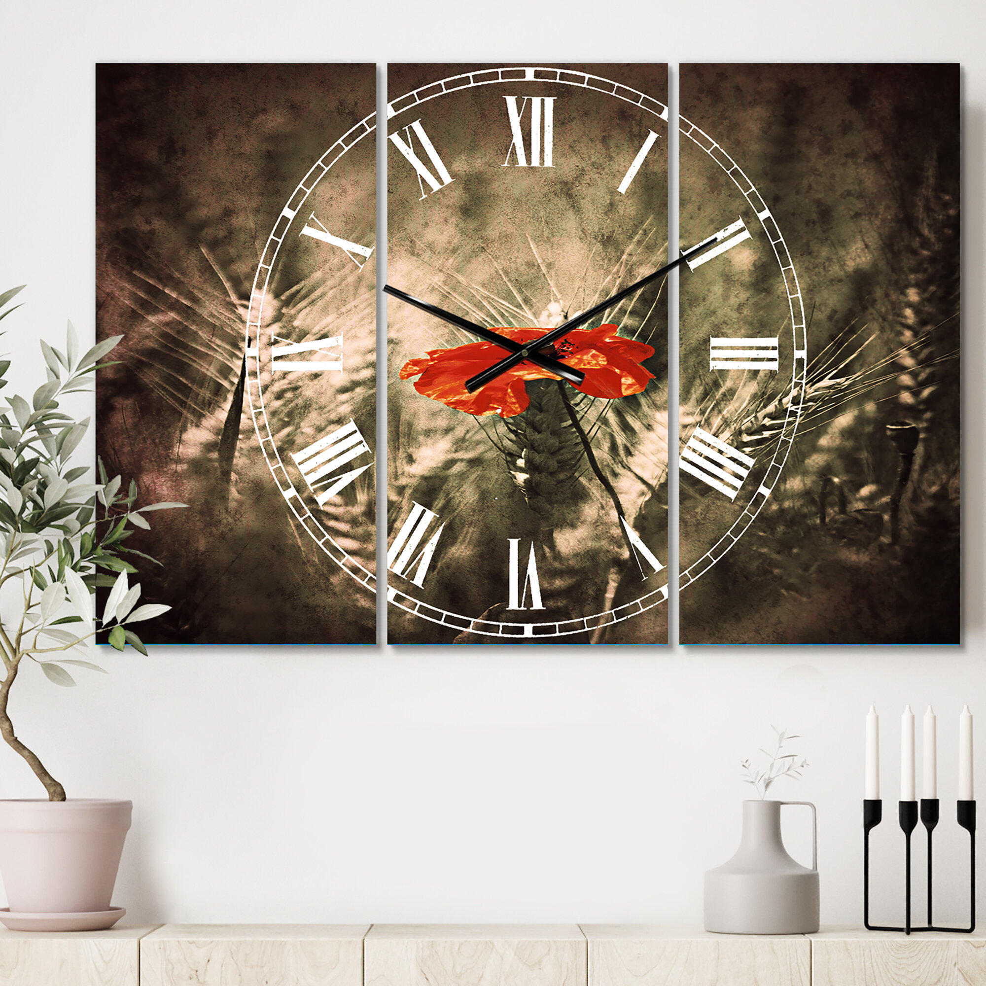 East Urban Home Sigle Red Poppies - Traditional wall clock | Wayfair