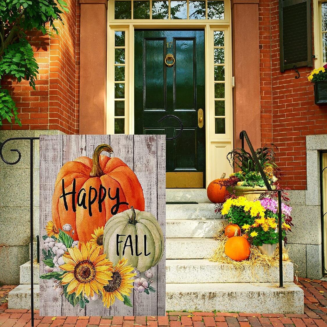Happy Fall Garden Flag Pumpkin Sunflower Double Sided Vertical Yard Flags Outdoor Decoration 12 x 18 inch 