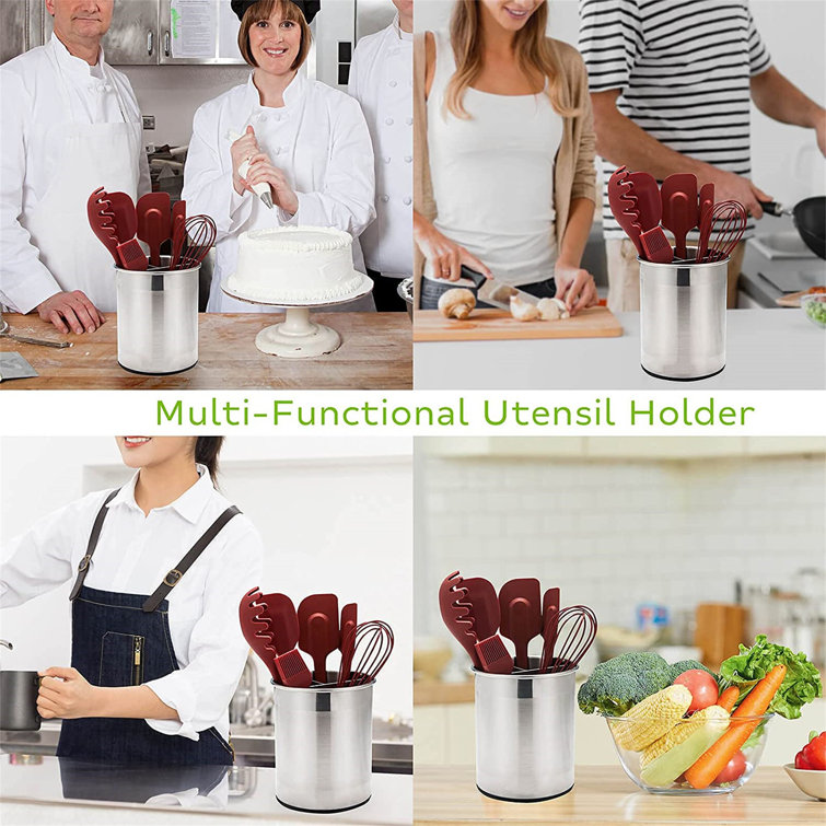 Stainless Steel Utensil Holder With Removable Divider For Easy Clean, 360  Rotating Kitchen Utensil Crocks With Weighted Base For No Tipping Over, ...