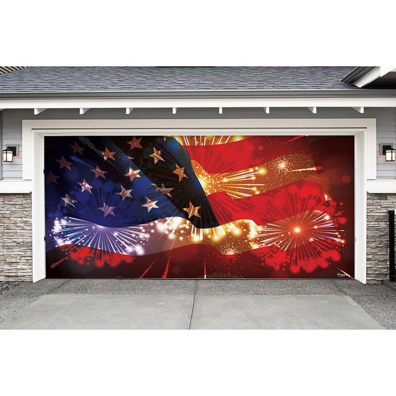 The Holiday Aisle American Flag And Fireworks Garage Door Mural