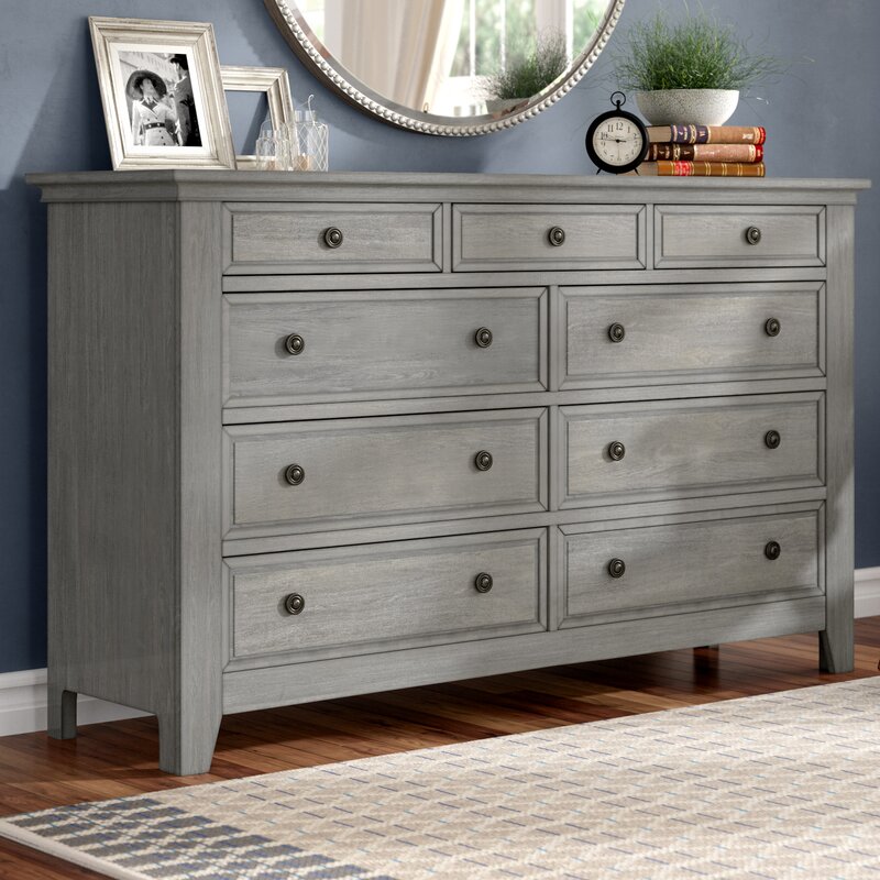 Three Posts Woodside 9 Drawer Dresser With Mirror Color Antique