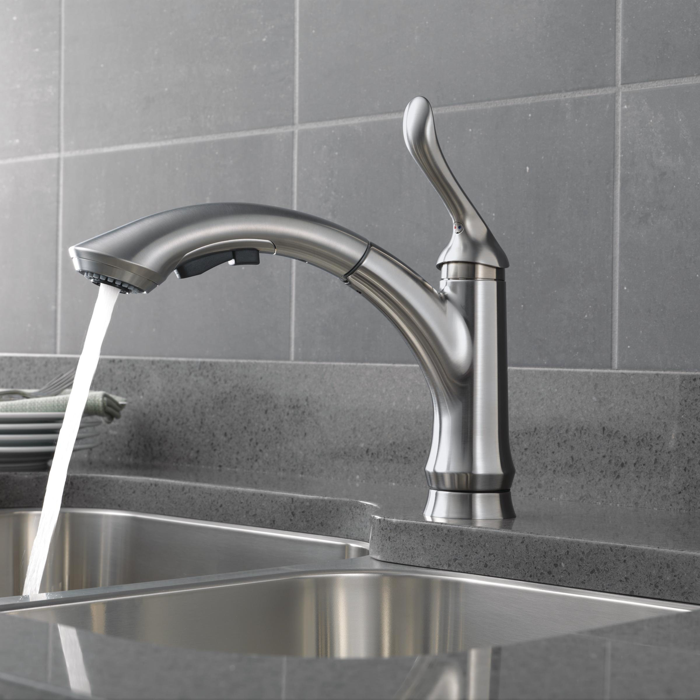 Faucets Kitchen Faucets Delta 4353RBDST Linden OneHandle PullOut