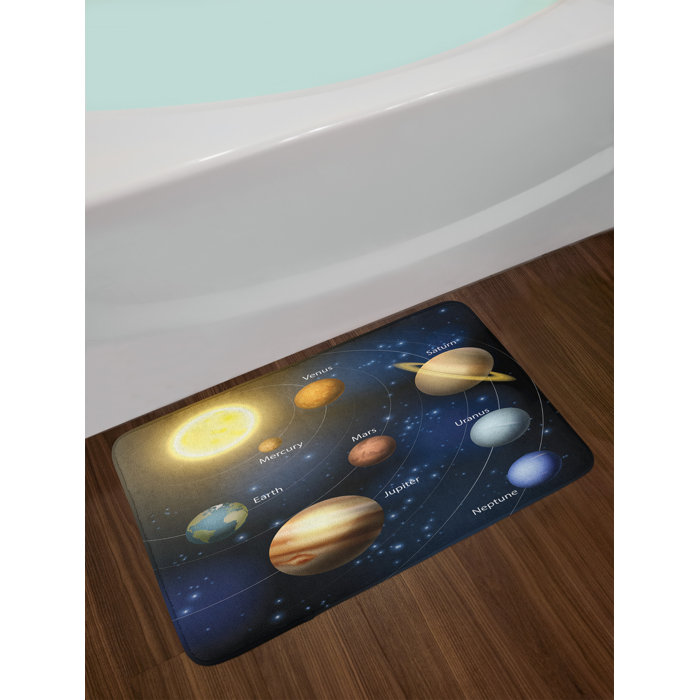 Educational Realistic Illustration Of Solar System Sun Planets Orbit Astronomy Outer Space Non Slip Plush Bath Rug