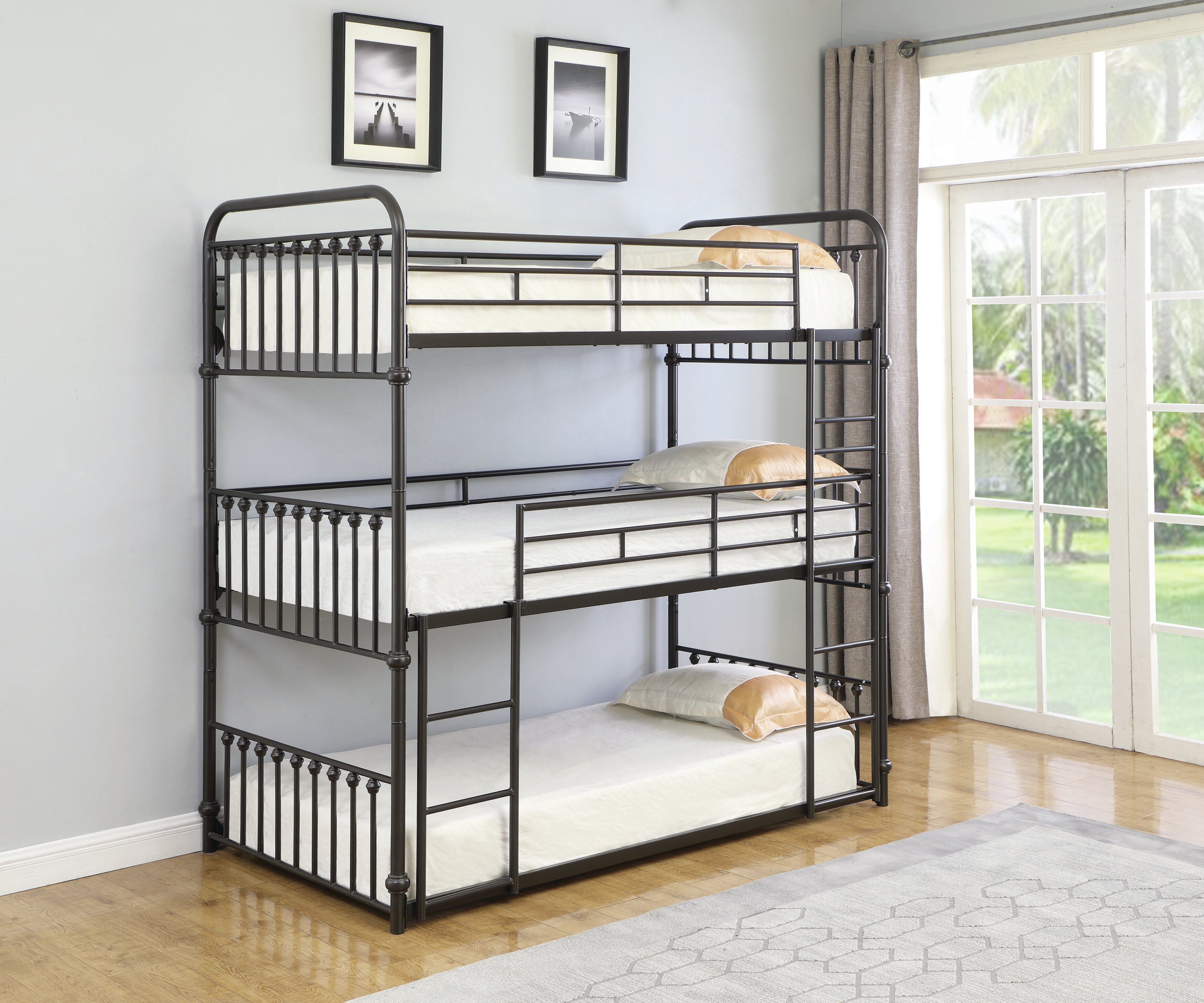 Harriet Bee Marchetti Twin Over Twin Over Twin Metal Triple / Quad Bunk ...