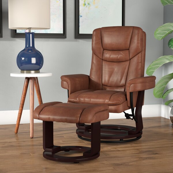 NEW LEATHER SWIVEL RECLINER CHAIR w FOOT STOOL ARMCHAIR HOME OFFICE 