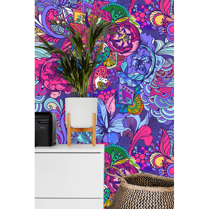 Bungalow Rose Lesia Removable Abstract Flowers Bright Colors 10 L