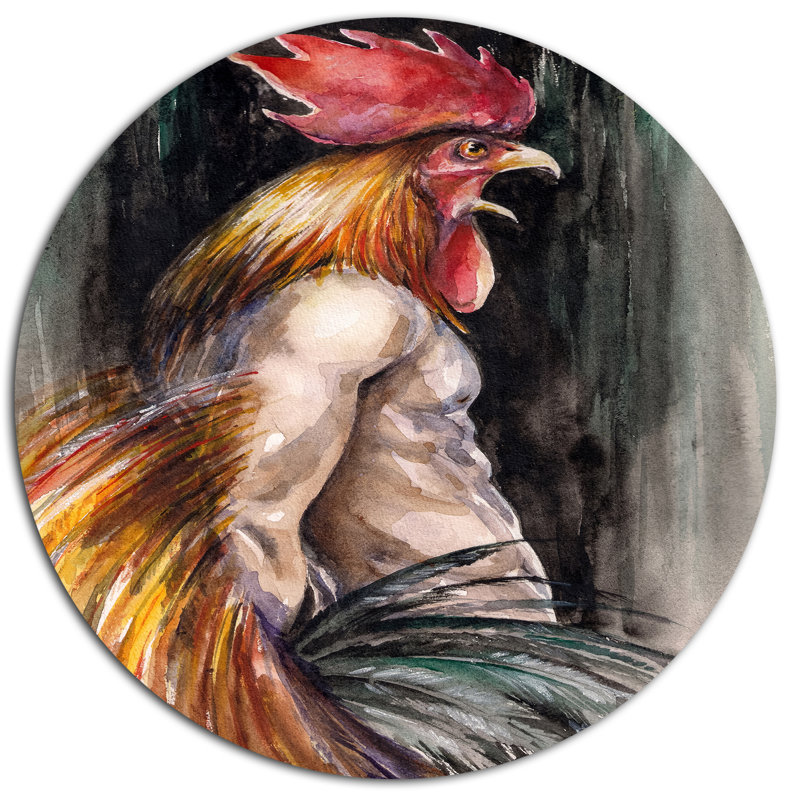 Designart Man With Wings And Rooster Head Oil Painting Print On