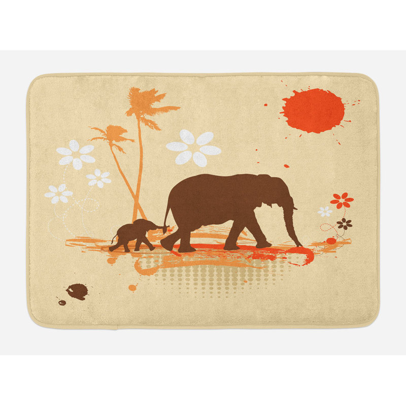 East Urban Home Orange Brown Cream Elephant Bath Rug Wayfair Orange Brown Cream Elephant Bath Rug