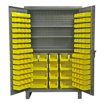 DCBDLP724RDR-95 12 Door Shelves and 4 Drawers 1 Shelf Durable Gray Textured Coat Finish Durham Heavy Duty Welded 14 Gauge Steel Cabinet with 132 Bins 24 Length x 36 Width x 72 Height