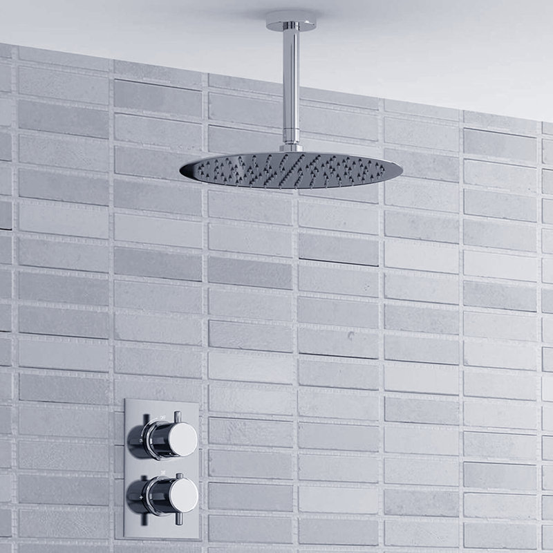 Symple Stuff Ultra Thin Head Thermostatic Complete Shower System With Rough In Valve Wayfair
