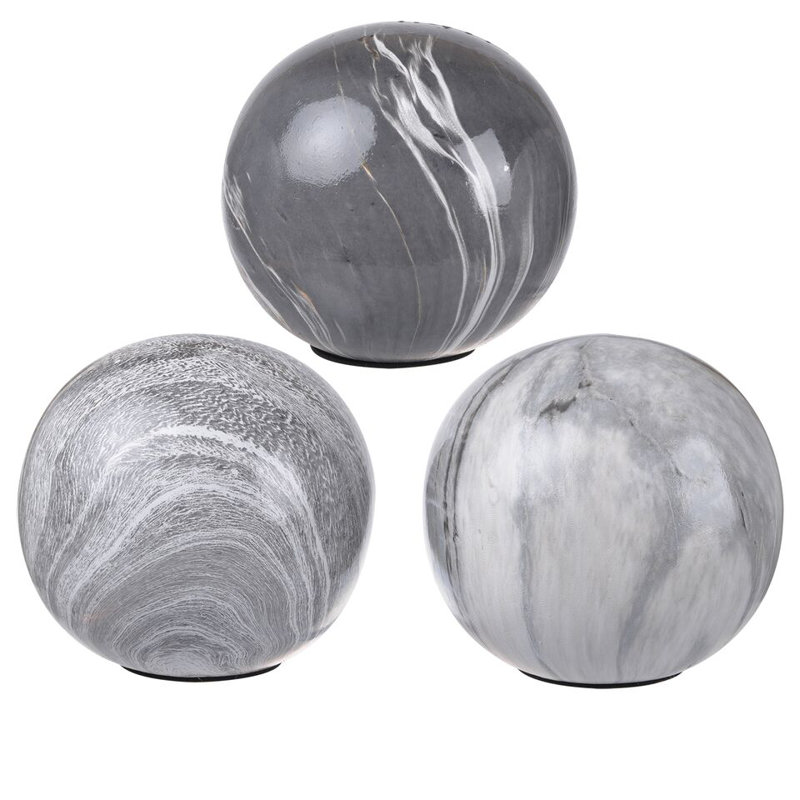 Charlton Home Kylee 3 Piece Ceramic Decorative Balls With Flat
