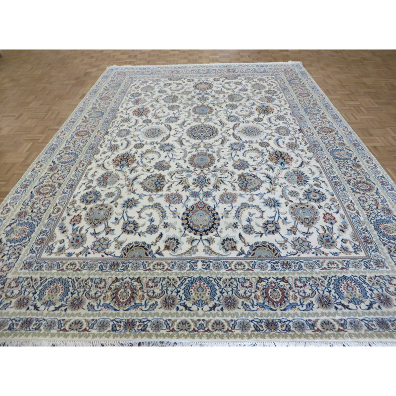 Charlton Home One Of A Kind Flintridge Hand Knotted Ivory Blue 8 Kind Flintridge Hand Knotted Ivory
