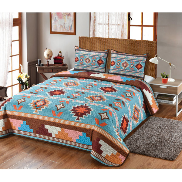 BEAUTIFUL CHIC BOHO BOHEMIAN GLOBAL SOUTHWEST RED ORANGE BLUE TEAL QUILT SET