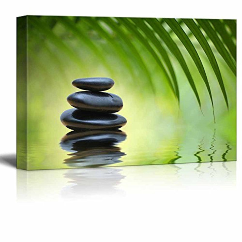 Idea4wall Green Bamboo Leaves Over Zen Stones Pyramid Reflecting In Water Surface Wrapped Canvas Photograph Print Wayfair