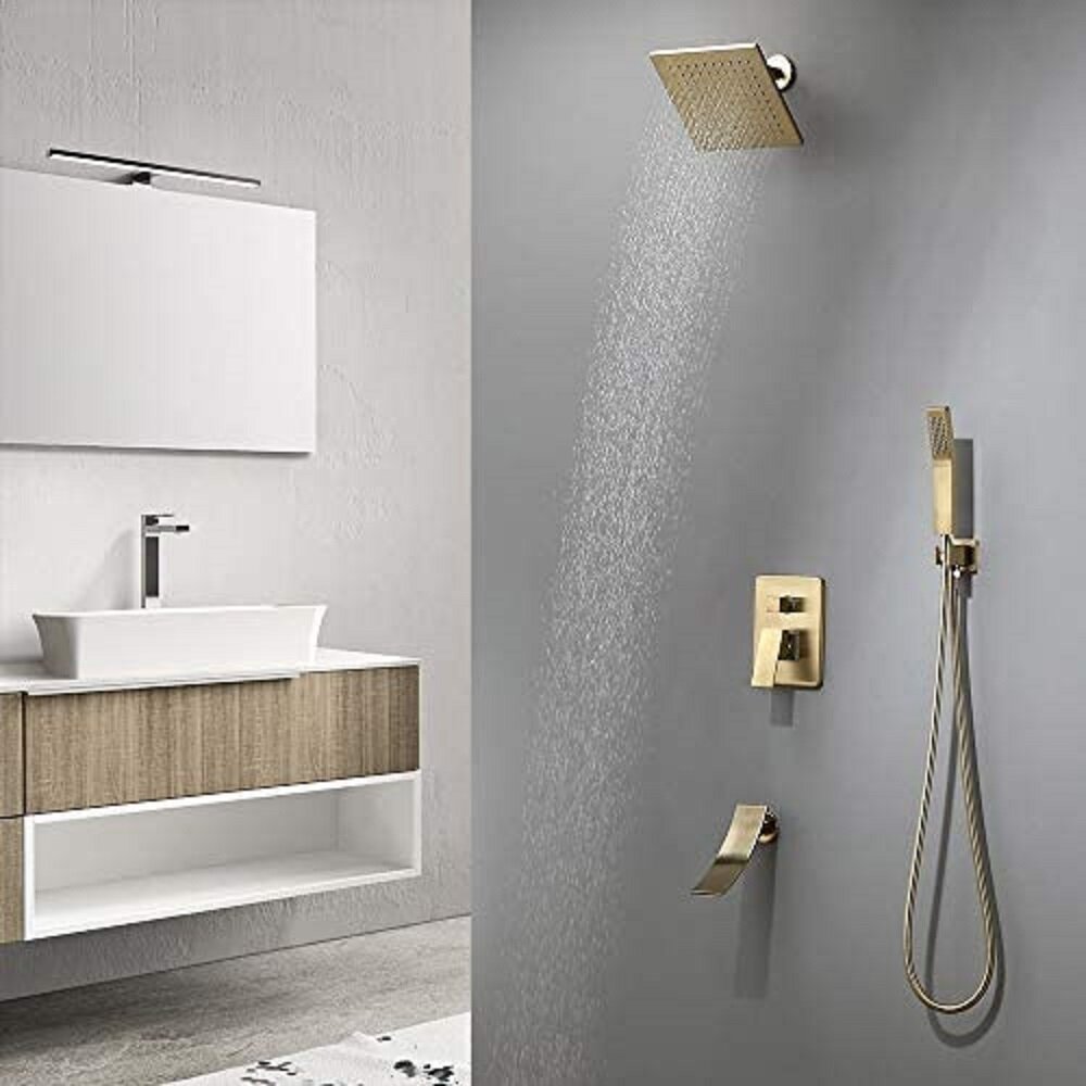 Golden Shower Head Single Handle Valve Faucet W Hand Shower Hot And Cold Mixer