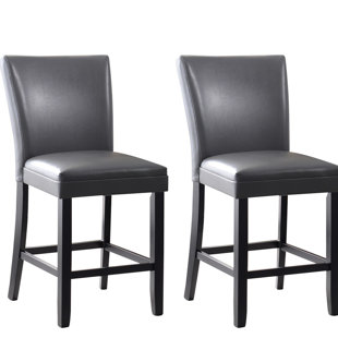2 Black Brown Or White Modern Bar Stools Faux Leather Nail Head Solid Wood Frame 
