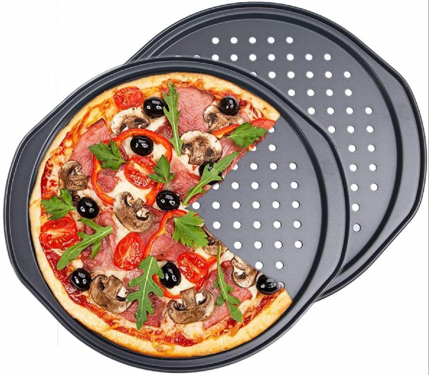 Gelaosidun 2 Pcs Pizza Pan For Oven With Handles 12 Perforated Pizza Crisper Tray Non Stick Round Pizza Stone Baking With With Holes Resistant Carbon Steel Pizza Plate For Oven Home Kitchen