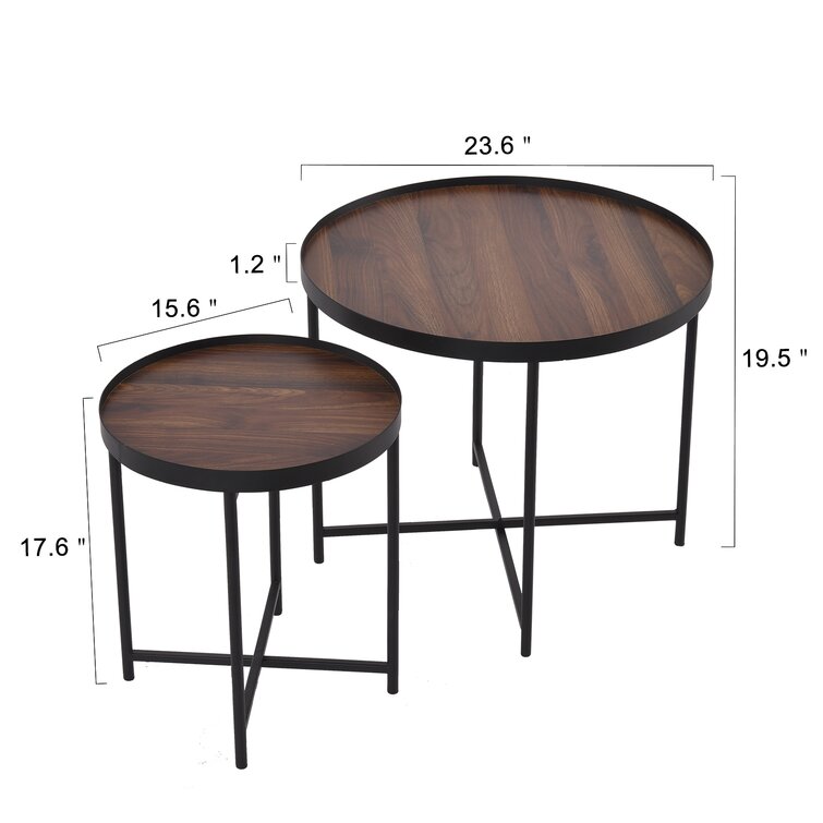 Round Accent End Table with Slate Stone Top & Metal Frame for Living Room Office Balcony B Modern Nesting Coffee Table Set of 2 Side Table for Bedroom