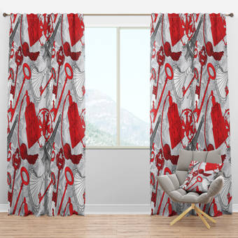 Designart Mid Century Botanical Retro Iv Floral Semi Sheer Thermal Rod Pocket Curtain Panels