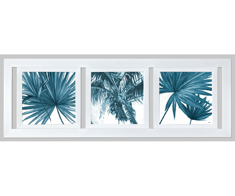 Painted Palms 3 Piece Framed Acrylic Painting Print Set In White