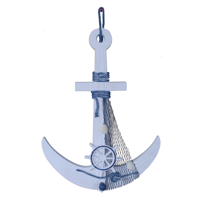 Breakwater Bay Hand Carved Ship Anchor With Life Ring And Hook