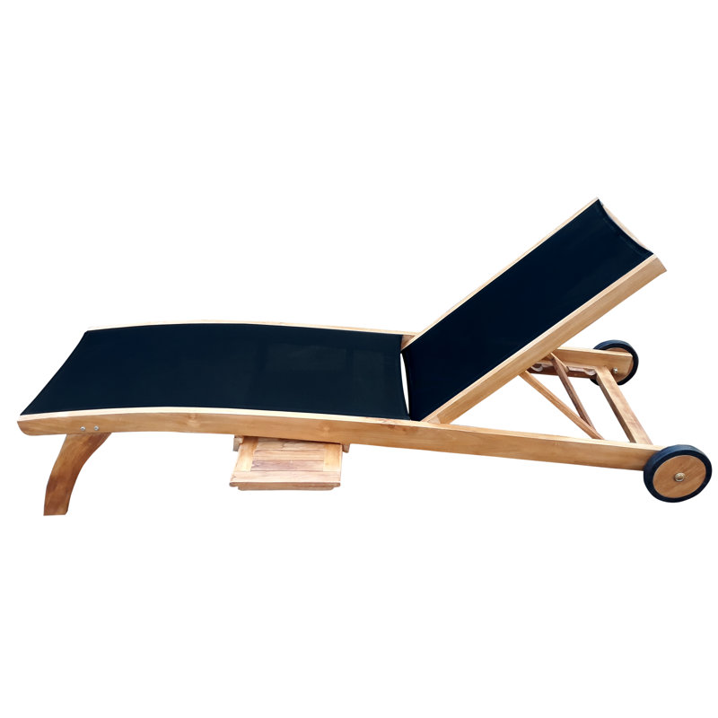 Loon Peak Hammond Pool Reclining Teak Chaise Lounge With Table