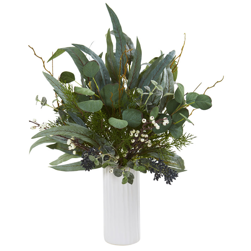 Gracie Oaks Artificial Eucalyptus Plant in Decorative Vase