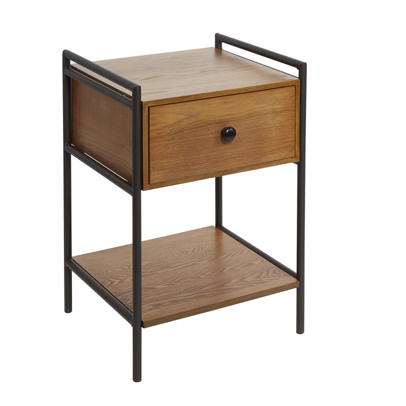 Foundry Select Jordy Farmhouse Industrial Bedside 1 Drawer