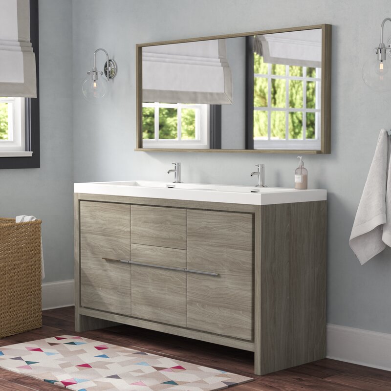 waldwick 57" double modern bathroom vanity set with mirror