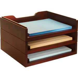 Beaumys Stacking Wood Desk Organizers, 3 Letter Tray Kit