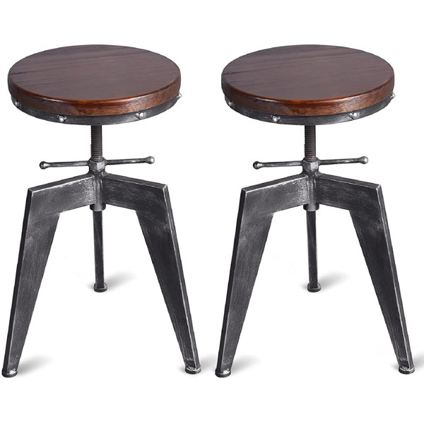Williston Forge Set Of 2 Industrial Bar Stools 18 89 24 8 Inch Adjustable Counter Height Kitchen Stools For Island Rustic Swivel Wood Metal Bar Stool Dining Chair Cafe Stool Wayfair