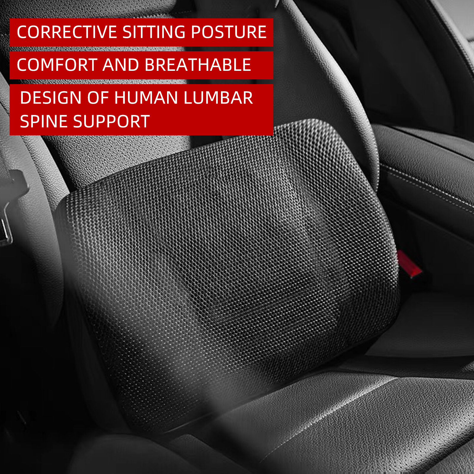 Memory Foam Ergonomic Back Cushion Back Support for Car Lumbar/Back Pain Relief Supportive and Comfortable Removeable Cover Car Back Support Lumbar Support for Car Seat Driver Black 