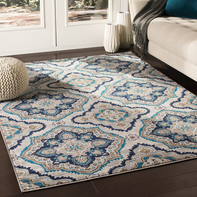 Charlton Home® Kent Oriental Taupe/Sky Blue Area Rug & Reviews | Wayfair