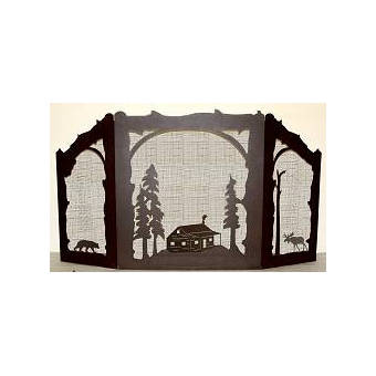 Wildlife Decor Cabin Bear And Moose 3 Panel Steel Fireplace Screen