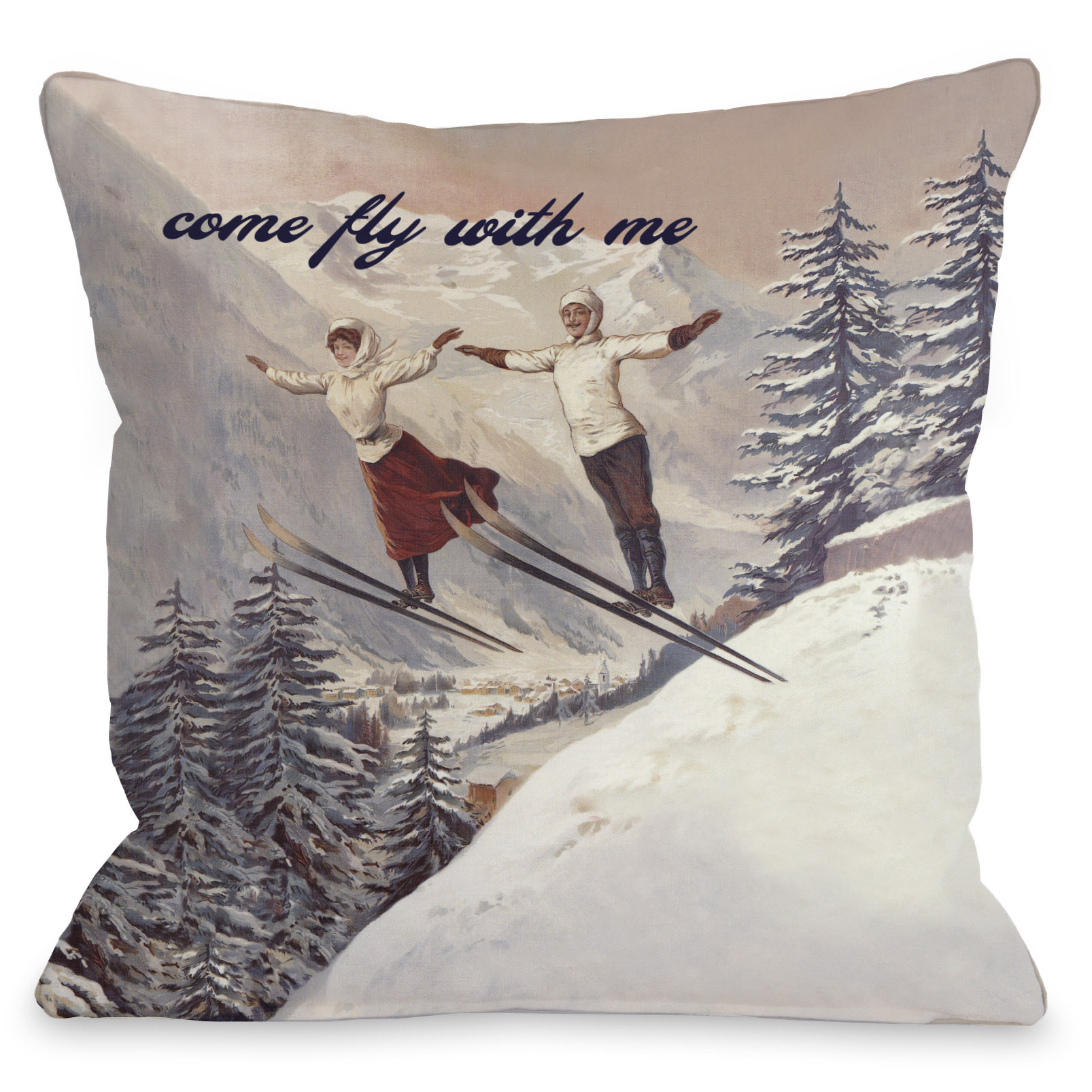 One Bella Casa Come Fly With Me Vintage Ski Throw Pillow Reviews