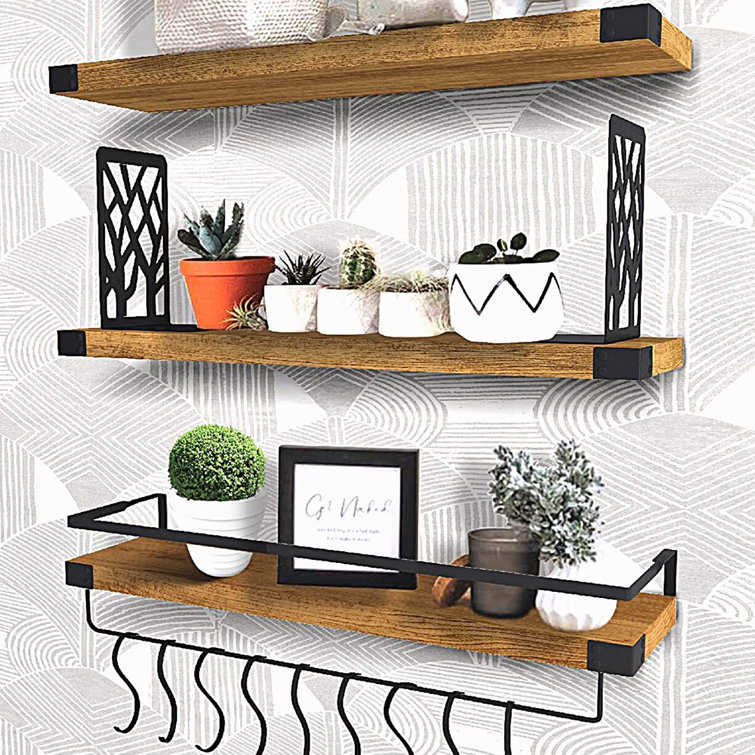 Gracie Oaks Rustic Floating Shelves Wood, Wooden Shelves For ...
