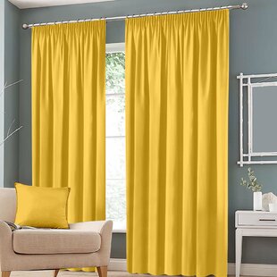 PLAIN OCHRE GOLD YELLOW BLACKOUT LINED PENCIL PLEAT CURTAINS *9 SIZES* 
