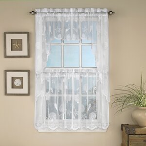 Reef Marine Knitted Lace Kitchen Curtain Panels (Set of 2)