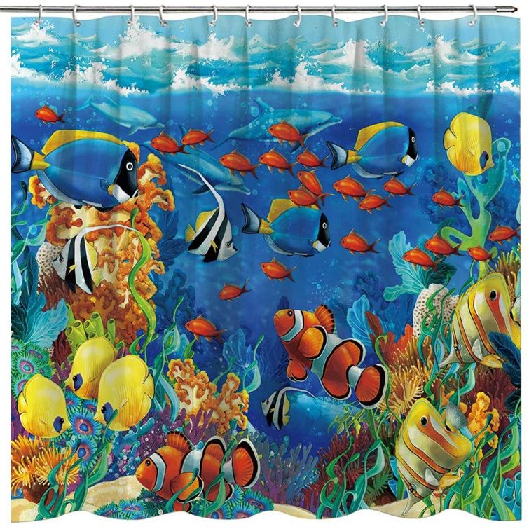 Ocean Jellyfish Corals Fish Shower Curtain Set Bathroom Waterproof Fabric 72X72" 