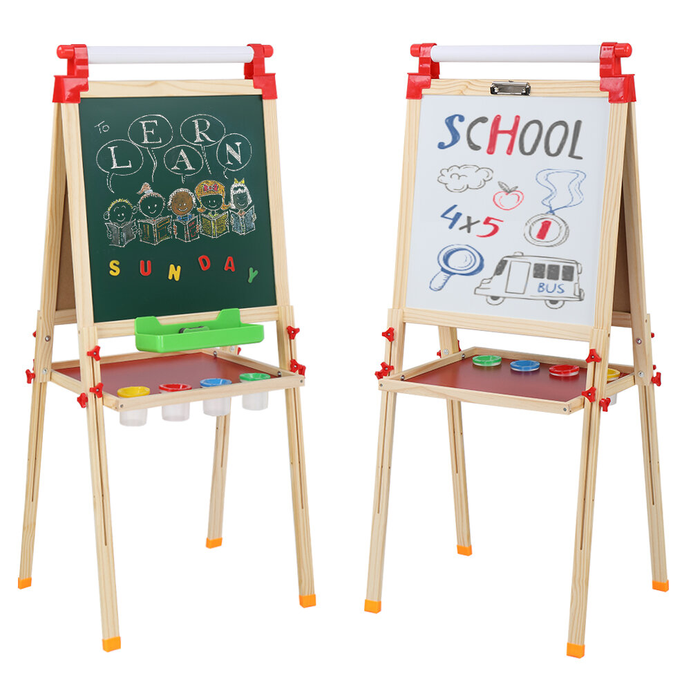 Chalk Board Child Easel Wooden DrawingBoard Chalkboard+Magnetic Dry-Erase Boar 
