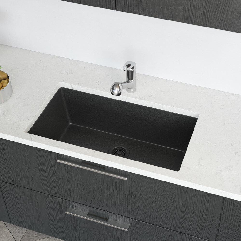 Granite Composite 33 L X 18 W Undermount Kitchen Sink With Basket Strainer